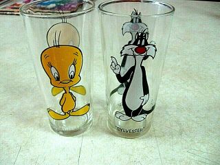 2 Pepsi Warner Bros 1973 Looney Tunes Glasses Sylvester And Tweety Vg,