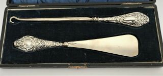 Cased ‘near Matching’ Silver Handled Shoe Horn And Button Hook Set,  (1909 - 1911)
