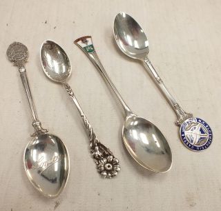 4 X Vintage Hallmarked Solid Silver & Enamel Tea Spoons 50g - S31