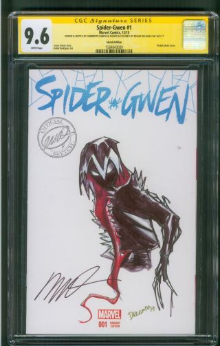 Spider Gwen 1 Cgc 9.  6 Ss Humberto Ramos Venom Gwenom Art Sketch 2018