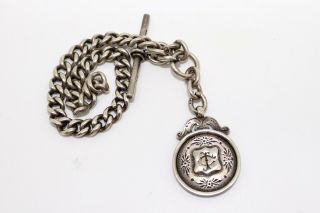 A Antique Victorian Edwardian Sterling Silver Albert Chain & Medal A/f