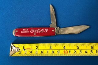 Vintage Coca Cola 5 Cents Red Usa Made 2 Blade Pocket Knife (2k)