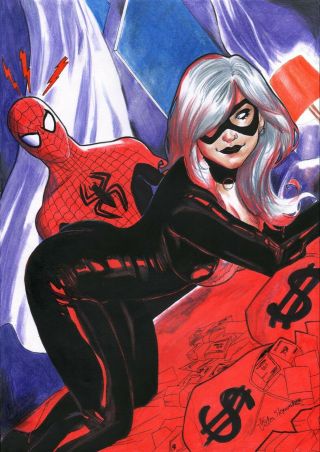 Black Cat And Spider - Man (11 " X17 ") By Victor Hugo - Ed Benes Studio