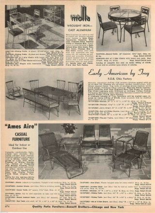 1964 Advert Molla Wrought Iron Patio Furniture Ames Aire Arlington House
