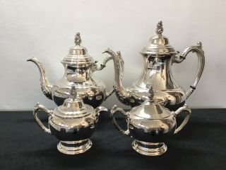 Vintage Oneida Silver Plate Teapot Coffee Pot Sugar Bowl & Milk Jug Set Rare
