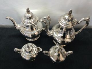 Vintage Oneida Silver Plate Teapot Coffee Pot Sugar Bowl & Milk Jug Set RARE 2