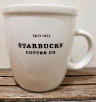 Starbucks 2001 18 Oz Cup Barista Abbey White Black Est 1971 Coffee Mug