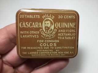 Vintage Hills Compound Cascara Quinine Tablets Advertising Medicine Tin