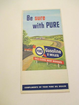 Vintage PURE Wisconsin State Travel Oil Gas Station Road Map 1950 Census 2