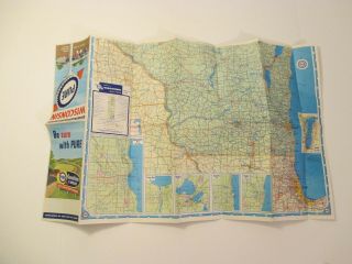 Vintage PURE Wisconsin State Travel Oil Gas Station Road Map 1950 Census 4