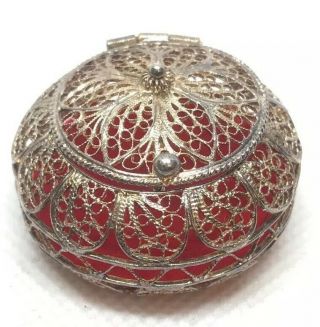 Sterling Silver 925 Italy Ornated Filigree Art Pill Box Vintage Round 35mm 1.  4”