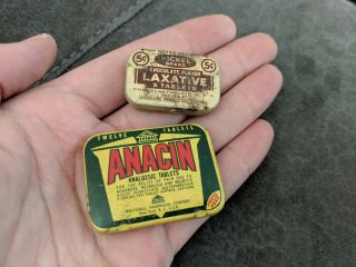 Miniature Medicine Tins - Anacin And Laxative Tablet Hinged Tins