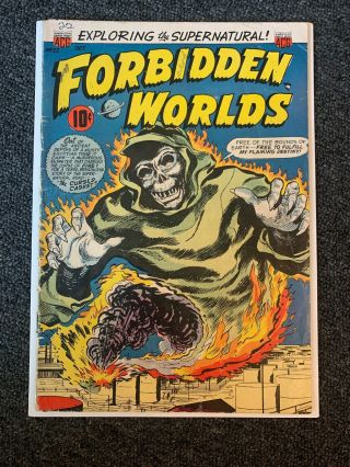 Vintage Golden Age Horror Comic Forbidden Worlds 22 1953 Acg Comics Skull Cover
