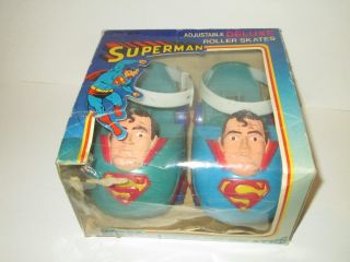 Superman Deluxe Roller Skates Kids Plastic Larami In Shelf Worn Box 1975