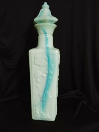 1972 Jim Beam Liquor Bottle Decanter Pagoda Slag Glass Green Milk Glass Vintage 2