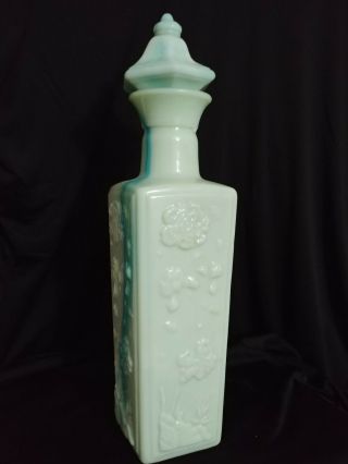 1972 Jim Beam Liquor Bottle Decanter Pagoda Slag Glass Green Milk Glass Vintage 3