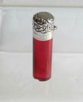 Antique Victorian Hallmarked Silver Cranberry Glass Scent Bottle - c1898 4