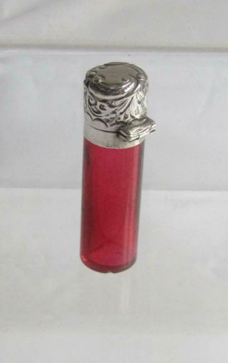 Antique Victorian Hallmarked Silver Cranberry Glass Scent Bottle - c1898 5