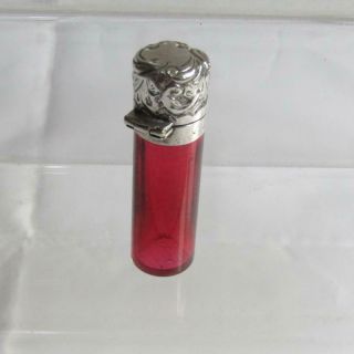 Antique Victorian Hallmarked Silver Cranberry Glass Scent Bottle - c1898 6