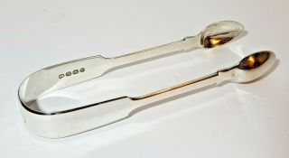 Large Heavy Antique Georgian Sterling Silver Fiddle Pattern Sugar Tongs 1824 50g