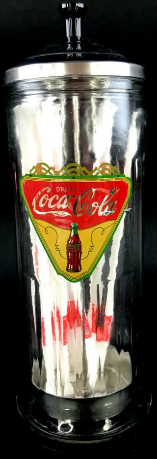 Vintage Coca Cola Coke Glass Straw Holder Dispenser Drink Coca Cola Graphic