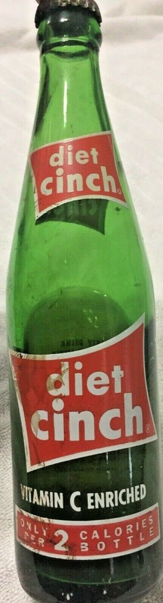 Vintage Diet Cinch Soda Green Glass 12 Oz Bottle - - Columbus,  Oh
