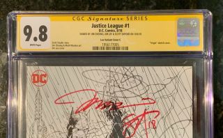 JUSTICE LEAGUE 1 BATMAN SKETCH VARIANT CGC SS 9.  8 SIGNED X3 LEE CHEUNG SNYDER DC 2