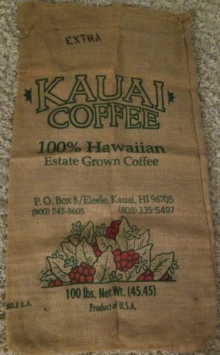 Kauai Coffee Kalaheo,  Hawaii 100 Hawaiian Estate Reserve Burlap Bag 22x39 Sack