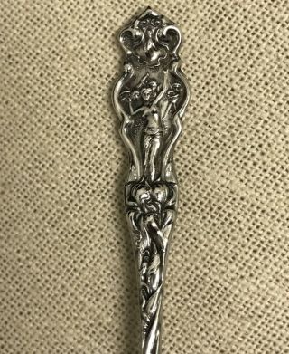 ANTIQUE WALLACE STERLING SILVER IRIAN CUPID NUT SHOVEL SPOON GOLD WASH NOUVEAU 2