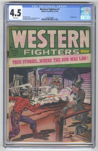 Western Fighters 1 Cgc 4.  5 Vintage Hillman Comic Hanging Panels Kirby Simon