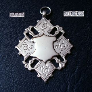 Antique Victorian Solid Silver Fob Medal For A Pocket Watch Chain / Pendant 1897
