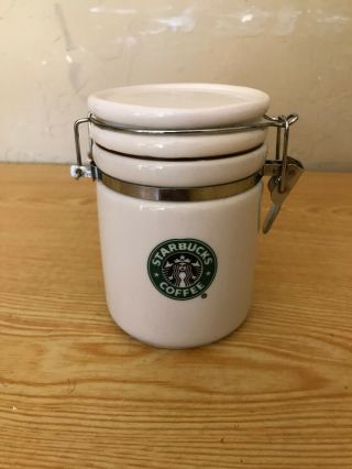2007 Starbucks Coffee Canister With Lock Lid 4 1/2 " Tall