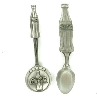 1997 Coca Cola Coke Bottle Collectible Pewter Spoons Set Of Two Rare Vintage