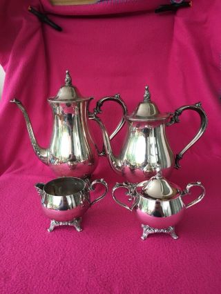 Vintage Oneida Silver Plate Teapot,  Coffee Pot,  Sugar Bowl & Milk Jug Set