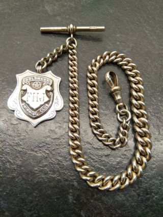 Antique N.  C.  R.  Co Graduated Curb Linked Albert Pocket Watch Chain & Silver Fob.