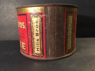 Vintage Hills Bros Coffee Tin Can Red Can Brand 1 Lb.  Net 2