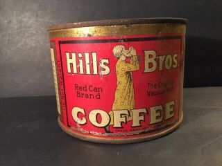 Vintage Hills Bros Coffee Tin Can Red Can Brand 1 Lb.  Net 3
