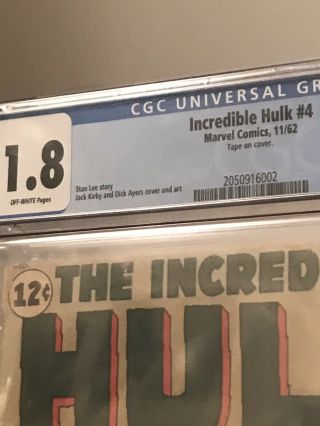 Incredible Hulk 4 (November,  1962) Hulk’s Origin RETOLD.  CGC,  1.  8 5
