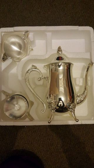 Silver plated tea set vintage teapot / Coffee pot creamer & lidded sugar bowl 5