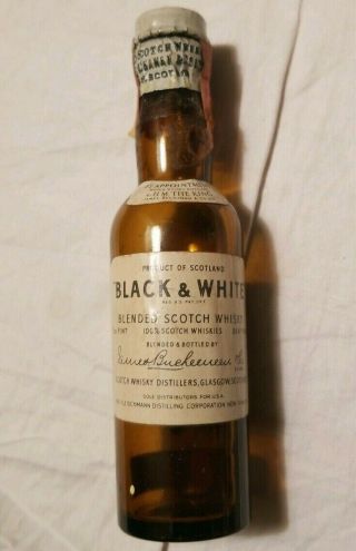 Vintage Black & White Blended Scotch Whisky Miniature Bottle Empty Tax Stamp