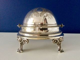 Antique Victorian Footed Chased Silver Plated Roll Top Butter/caviar Dish C1870