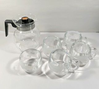 Vintage Nescafe Nestle World Globe Clear Glass Coffee Pot & Tea Mug Cup 8oz Set