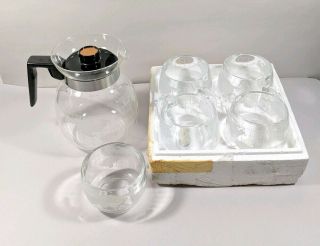 Vintage Nescafe Nestle World Globe Clear Glass Coffee Pot & Tea Mug Cup 8oz Set 5