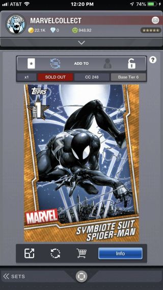Rare Symbiote Suit Spider - Man Award Topps Marvel Collect Universe Digital Card