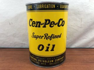 Vintage Gas & Oil Collectible Cen - Pe - Co Advertising One Quart Motor Oil Tin Can