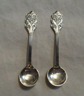Vintage Th.  Marthinsen Norway " Viking Rose " Sterling Salt Spoons - Set Of 2