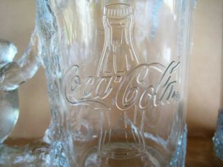 2 Coca Cola Glass Mugs Steins Polar Bear Handle 16 oz 3 - D Cir 1997 Advertising 3