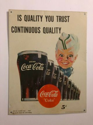 Coca - Cola " Is Quality You Trust Continuous Quality " 1995 Tin Sign Sprite Boy