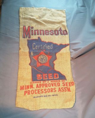 Vintage Minnesota State Certified Seed Burlap Sack Bag 18 Inches X 38 Inches