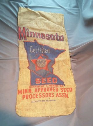 Vintage Minnesota State Certified Seed Burlap Sack Bag 18 " X 38 "